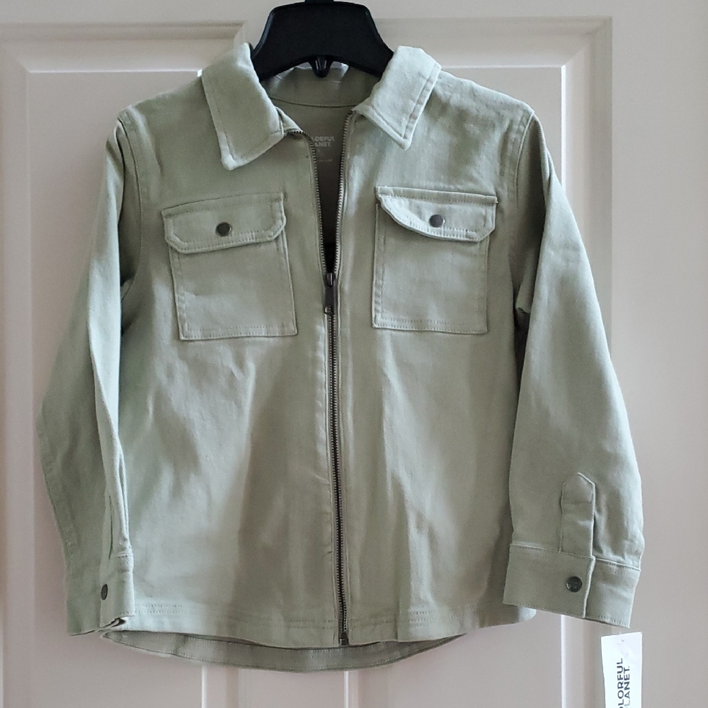 Boys Girls Colorful Planet Zip Up Denim Jacket Light Green Size S M L XL XXL NWT